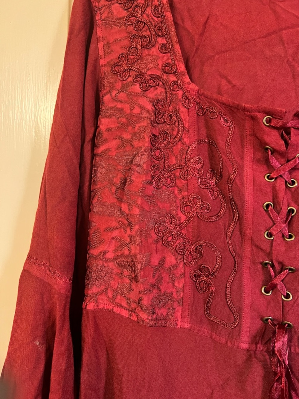 Lace-Up Scoop Neck Tunic Top in Deep Red - Picture 5 of 9